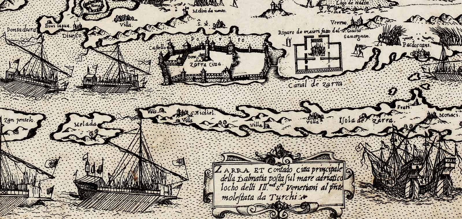 Antique map of Zadar in 1571